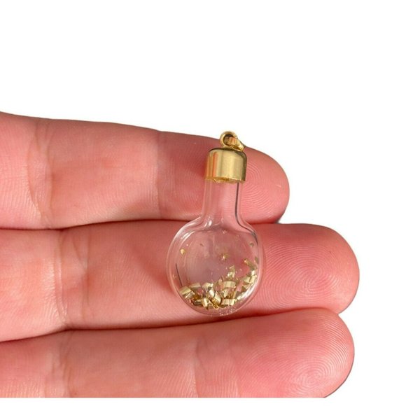 14K GLASS LIGHT BULB PENDANT WITH YELLOW GOLD FLAKES INSIDE - Picture 1 of 8
